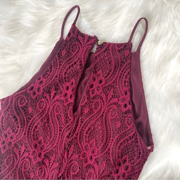 Olive Tree Maroon Red Halter Neck Lace Lined Bodycon Midi Dress Size Small - Picture 5 of 7
